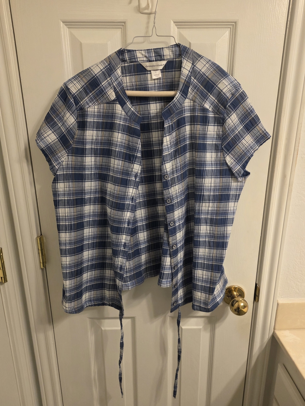 Christopher & Banks Blue and White Plaid Button-Front Top Size L